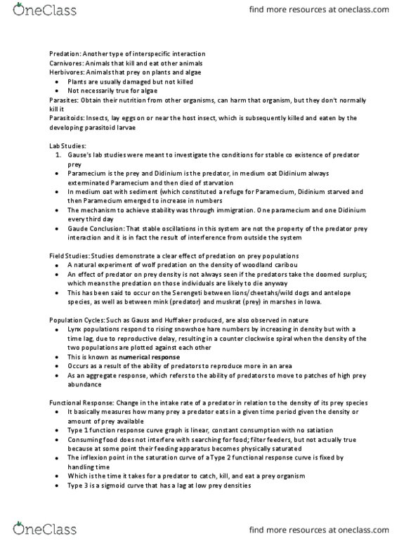 BIOL 201 Lecture Notes - Lecture 14: Snowshoe Hare, Sigmoid Function, Paramecium thumbnail