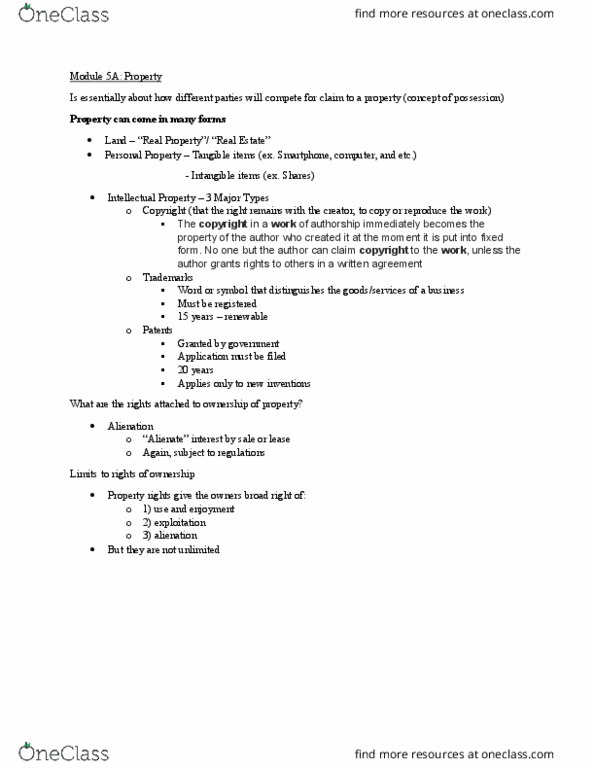 LAW 201 Lecture Notes - Lecture 5: Smartphone, Nonpossessory Interest In Land, Bailment thumbnail