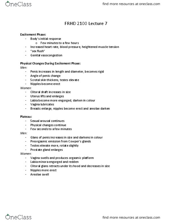 FRHD 2100 Lecture Notes - Lecture 7: Tachycardia, Vasocongestion, Uterus thumbnail