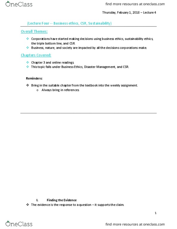 ADMS 1010 Lecture Notes - Lecture 4: Triple Bottom Line, Business Ethics, Stakeholder Management thumbnail