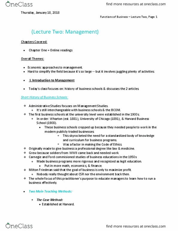 ADMS 1010 Lecture Notes - Lecture 2: Bachelor Of Commerce, Permanent Employment thumbnail