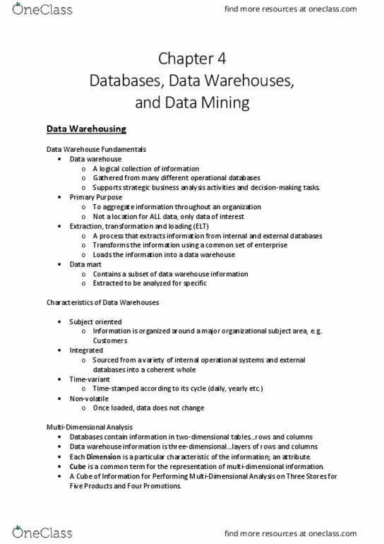 ADM 2372 Lecture Notes - Lecture 9: Data Warehouse, Data Mart, Affinity Analysis thumbnail