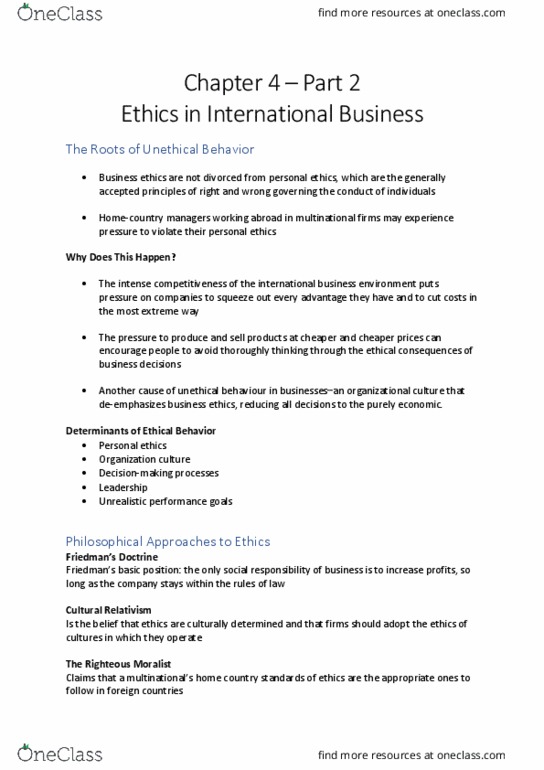 ADM 3318 Lecture Notes - Lecture 8: Business Ethics, Cultural Relativism, Organizational Culture thumbnail