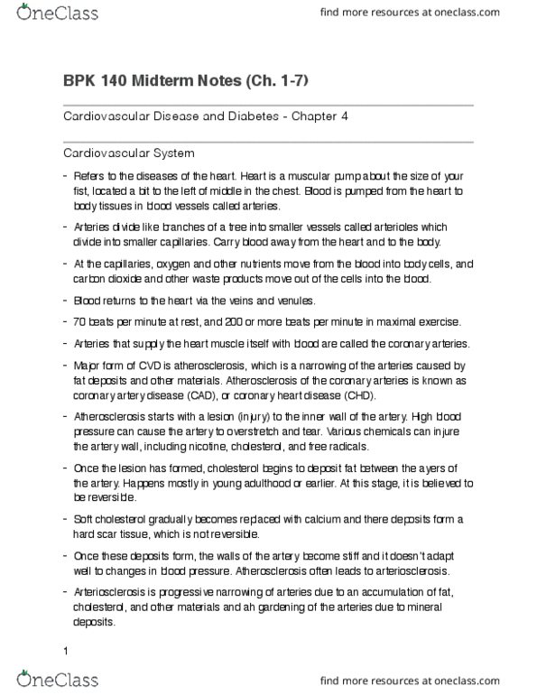 BPK 140 Chapter Notes - Chapter 4: Coronary Circulation, Hypercholesterolemia, Hypertension thumbnail