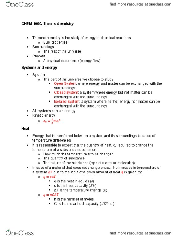 CHEM 1000 Chapter Notes - Chapter 7: Isolated System, Closed System, Thermodynamics thumbnail