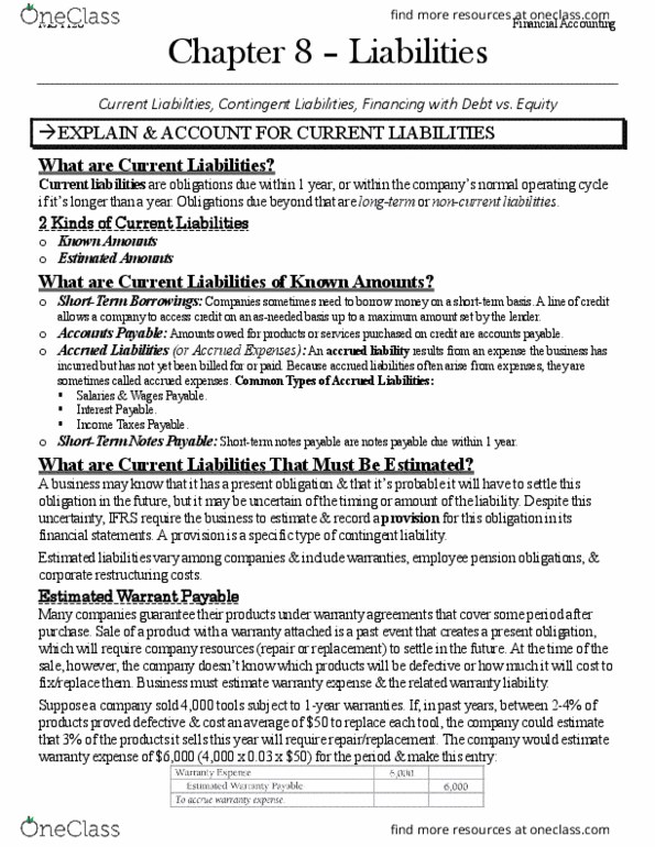 MGT120H5 Chapter Notes - Chapter 8: Contingent Liability, Accounts Payable, Credit Risk thumbnail