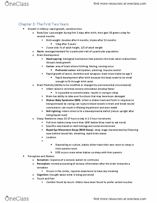 FRHD 1010 Chapter Notes - Chapter 3: Abusive Head Trauma, Prefrontal Cortex, Birth Weight thumbnail