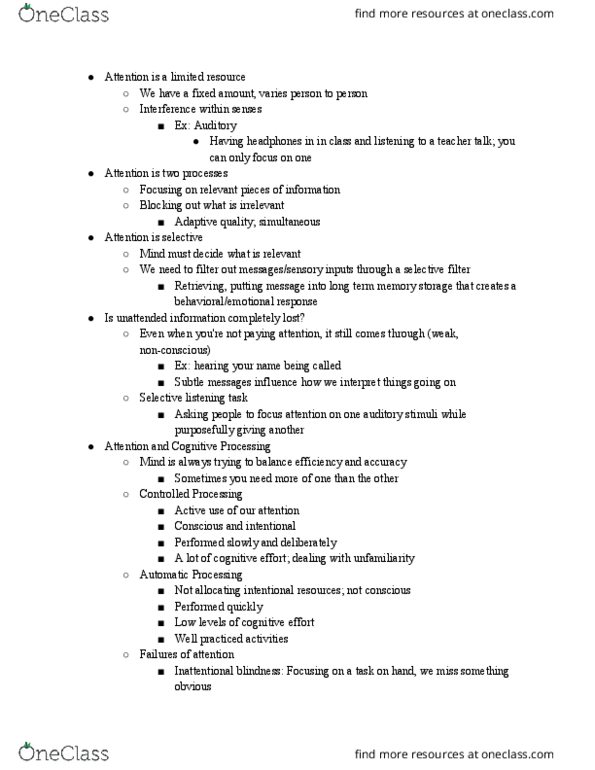 PSYC100 Lecture Notes - Lecture 5: Inattentional Blindness, Long-Term Memory, Change Blindness thumbnail