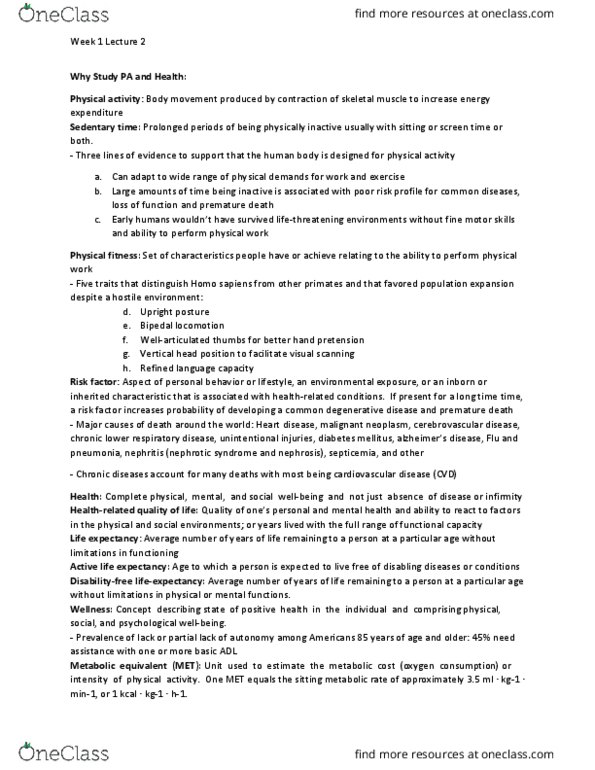 KNPE 255 Chapter Notes - Chapter 1: Cancer, Cerebrovascular Disease, Degenerative Disease thumbnail