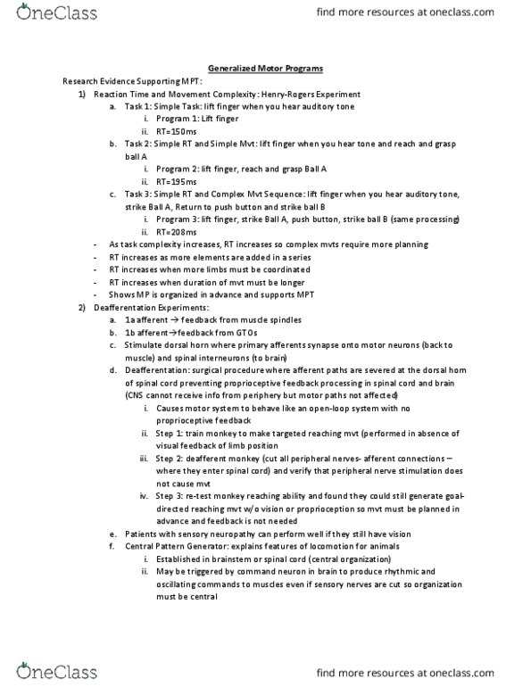 KNPE 261 Lecture Notes - Lecture 7: Posterior Grey Column, Peripheral Neuropathy, Muscle Spindle thumbnail