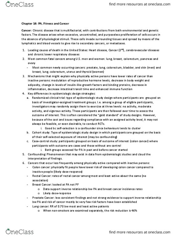 KNPE 255 Chapter Notes - Chapter 14: Randomized Controlled Trial, Lung Cancer, Cohort Study thumbnail