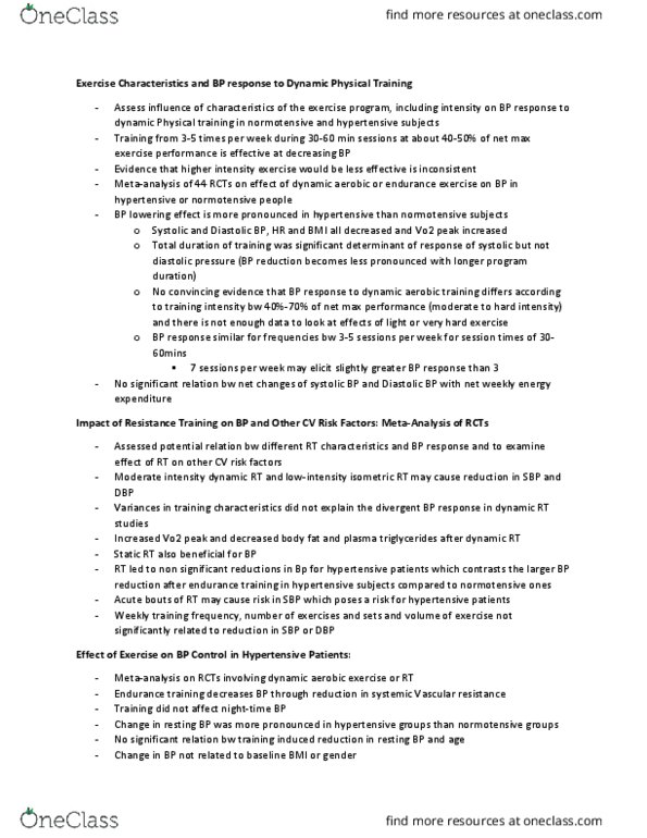 KNPE 255 Lecture Notes - Lecture 8: Endurance Training, Vascular Resistance thumbnail