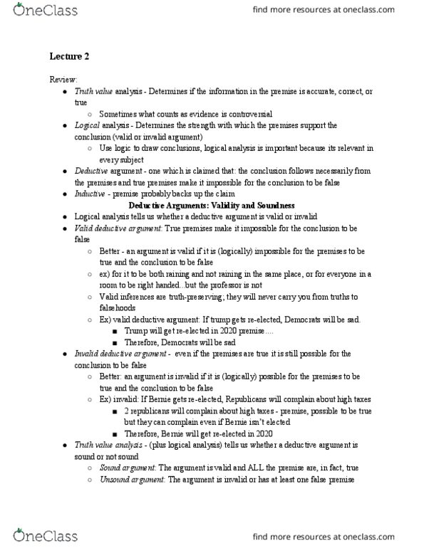 PHIL 3 Lecture Notes - Lecture 2: False Premise, Deductive Reasoning, Counterexample thumbnail