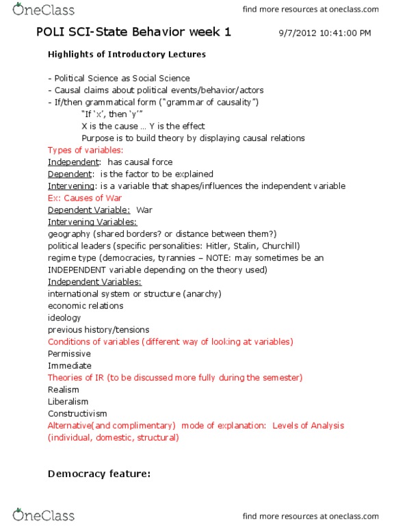 POLI 244 Lecture Notes - Lecture 1: Liberal Democracy, Economic Liberalism, Liberal Internationalism thumbnail