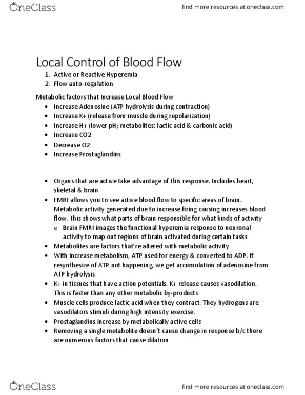 KINE 3012 Chapter Notes - Chapter 1.7: Atp Hydrolysis, Hyperaemia, Adenosine thumbnail