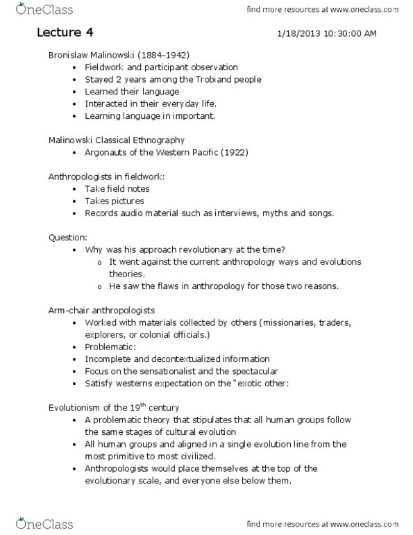 AN101 Lecture Notes - Current Anthropology, Anthropology Today, Evolutionism thumbnail