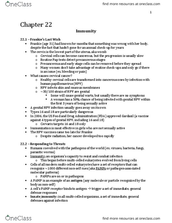 Biology 1225 Chapter Notes - Chapter 22: Genital Wart, Cervical Cancer, Cervarix thumbnail