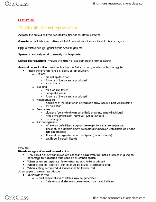 BIOL 225 Lecture Notes - Lecture 9: Extra Challenge, Sexual Reproduction, Starfish thumbnail