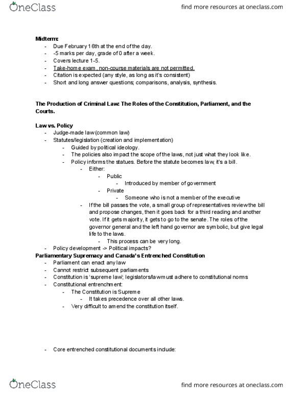 LAWS 2301 Lecture Notes - Lecture 3: Institute For Operations Research And The Management Sciences, Canadian Environmental Protection Act, 1999, Judicial Independence thumbnail