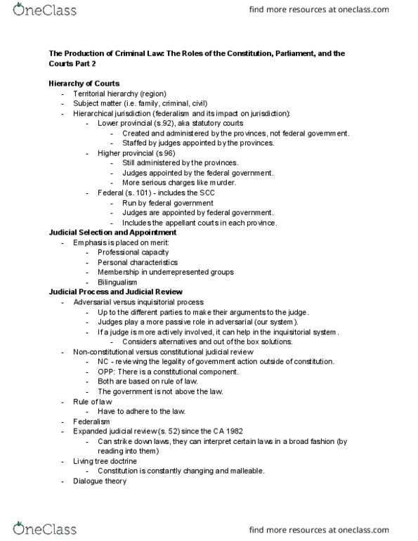 LAWS 2301 Lecture Notes - Lecture 4: Living Tree Doctrine, Inquisitorial System, Judicial Activism thumbnail