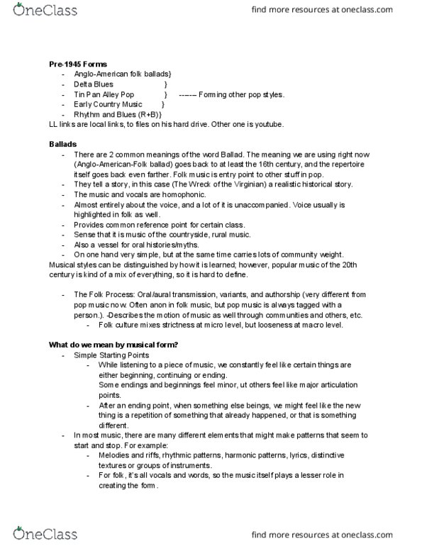 LAWS 2908 Lecture Notes - Lecture 1: Delta Blues, Folklore, Sharecropping thumbnail