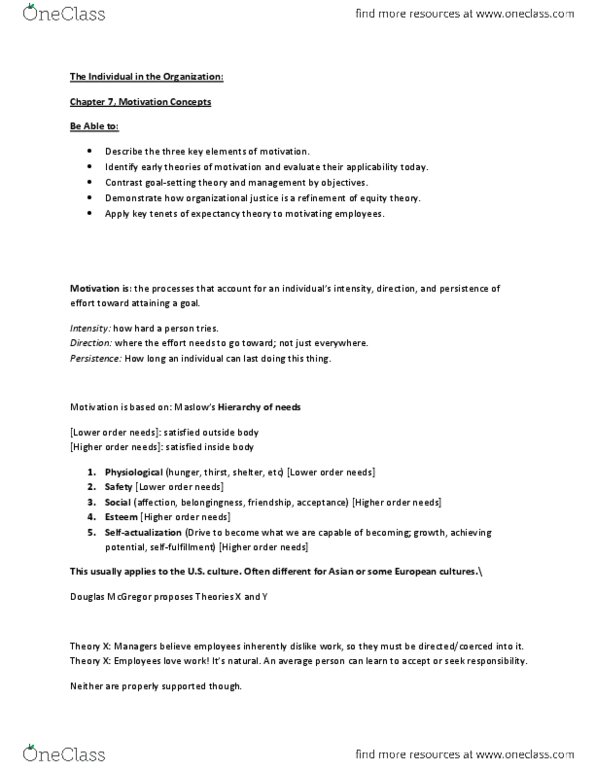 MGCR 222 Chapter Notes - Chapter 7: Cognitive Evaluation Theory, Skill, Procedural Justice thumbnail