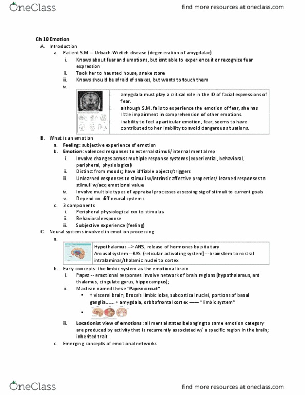 NBB 302 Chapter Notes - Chapter 10: Papez Circuit, Reticular Formation, Limbic Lobe thumbnail