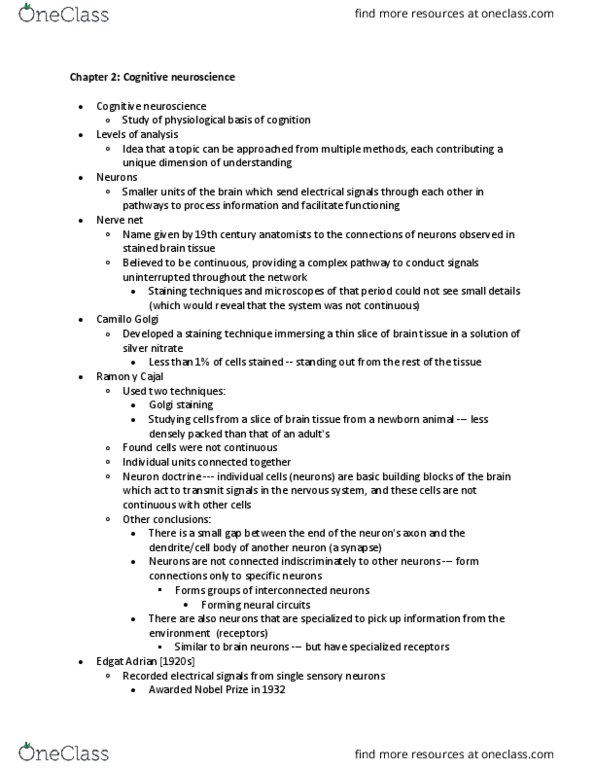 PSYC 221 Chapter Notes - Chapter 2: Camillo Golgi, Silver Nitrate, Cognitive Neuroscience thumbnail