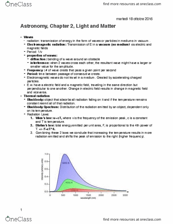 ASTRON 1F03 Lecture Notes - Lecture 2: Electromagnetic Radiation, Thermal Radiation, Emission Spectrum thumbnail
