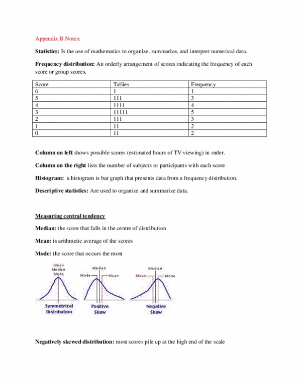 PSYC 1010 Lecture Notes - Frequency Distribution, Central Tendency, Histogram thumbnail