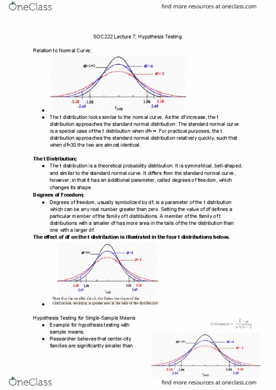 SOC222H5 Lecture Notes - Lecture 7: Statistical Hypothesis Testing, Normal Distribution, Sampling Distribution thumbnail