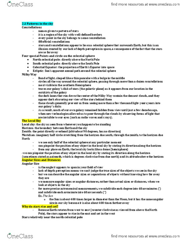 AST101H1 Chapter Notes - Chapter 2: Declination, 50Th Parallel South, Apparent Retrograde Motion thumbnail