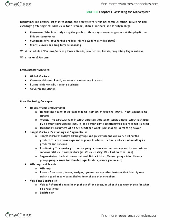 MKT 100 Lecture Notes - Lecture 1: Customer Relationship Management, Institute For Operations Research And The Management Sciences, Marketing Mix thumbnail