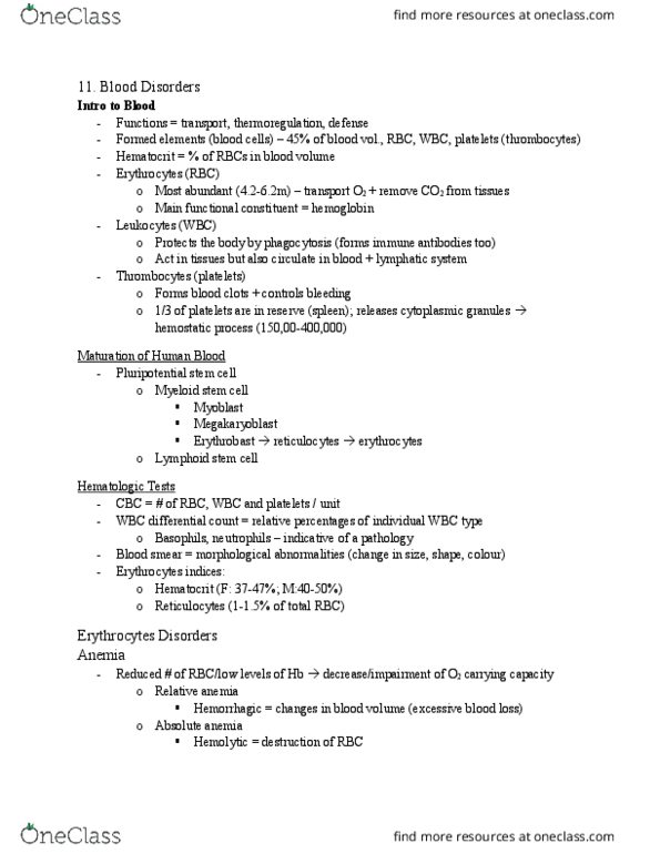 PHA 3112 Lecture Notes - Lecture 11: Megakaryoblast, Reticulocyte, Platelet thumbnail