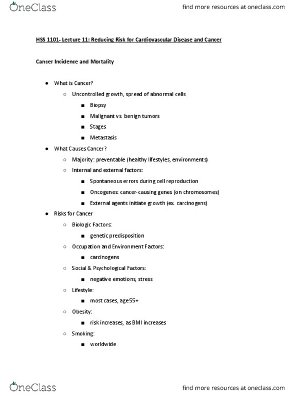 HSS 1101 Lecture Notes - Lecture 11: Metastasis, Biopsy, Malignancy thumbnail