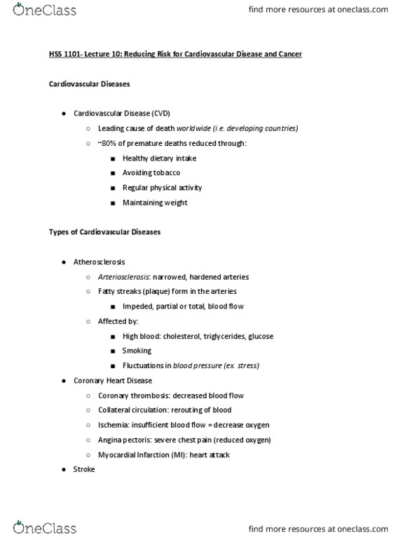 HSS 1101 Lecture Notes - Lecture 10: Angina Pectoris, Coronary Thrombosis, Arteriosclerosis thumbnail