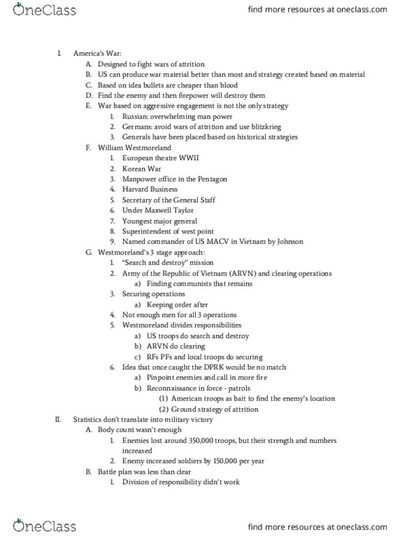 HIST 2476 Lecture Notes - Lecture 13: William Westmoreland, Army Of The Republic Of Vietnam, Maxwell D. Taylor thumbnail