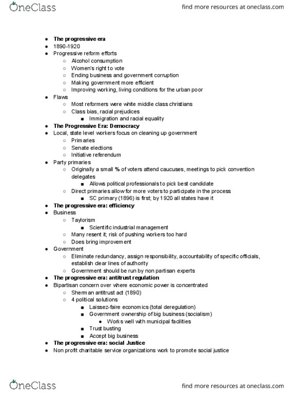 HISTO-1130 Lecture Notes - Lecture 7: Referendum Party, Scientific Management, Working Poor thumbnail