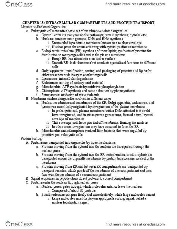 BIL 255 Chapter Notes - Chapter 15: Nuclear Localization Sequence, Nuclear Pore, Nuclear Membrane thumbnail