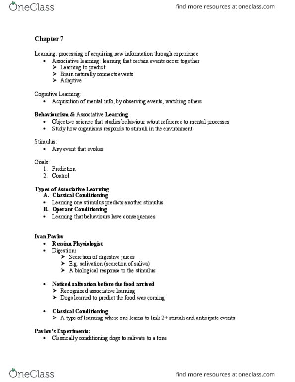 SOC 1101 Lecture Notes - Lecture 8: Learning, Classical Conditioning, Operant Conditioning thumbnail