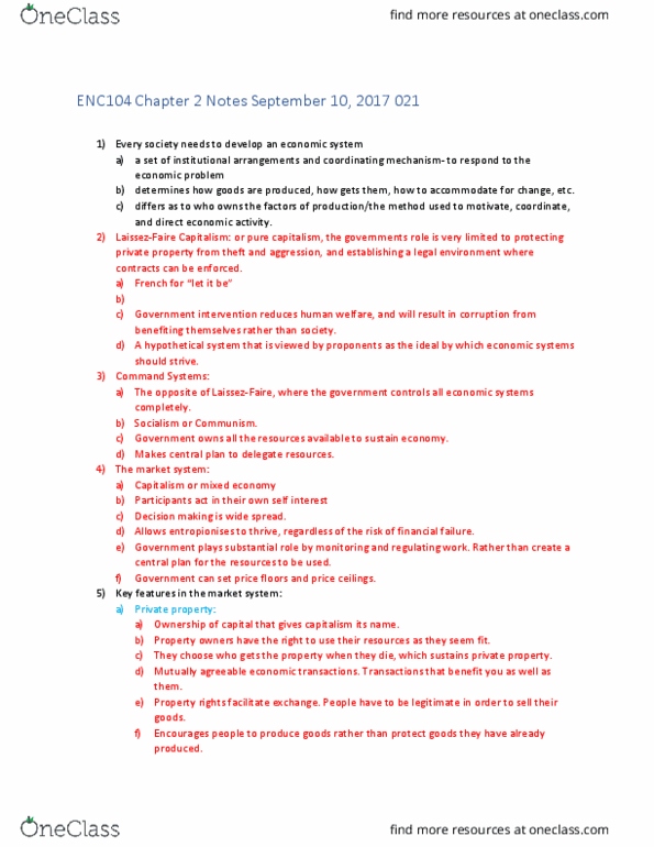 ECN 104 Chapter Notes - Chapter 2: Mixed Economy, Planned Economy, Limited Government thumbnail