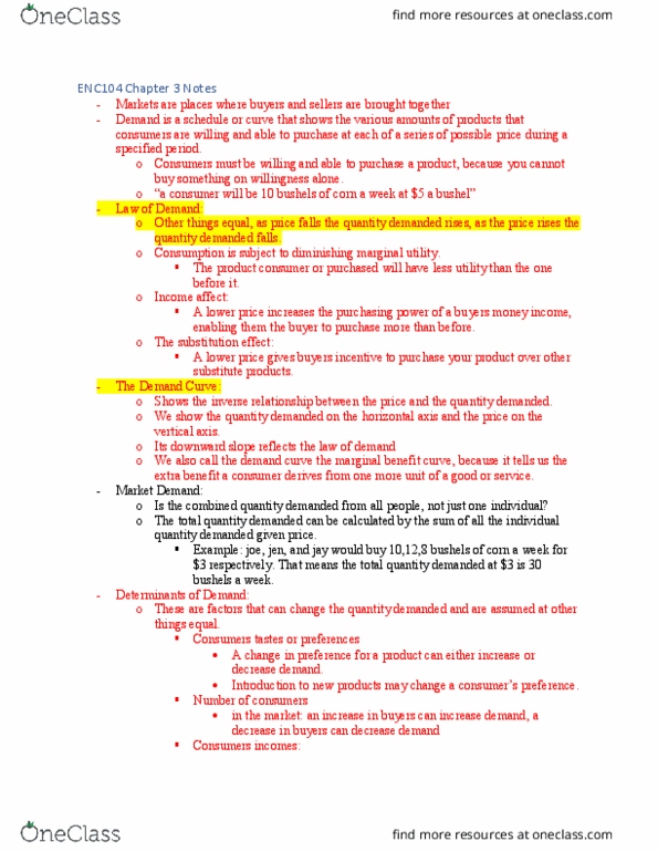 ECN 104 Chapter Notes - Chapter 3: Marginal Utility, Demand Curve, Economic Equilibrium thumbnail