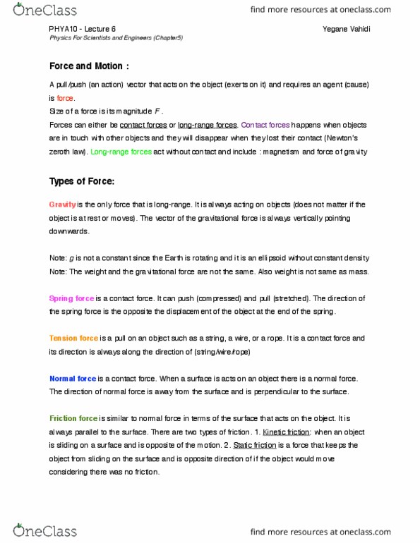 PHYA10H3 Chapter Notes - Chapter 5: Contact Force, Normal Force, Euclidean Vector thumbnail