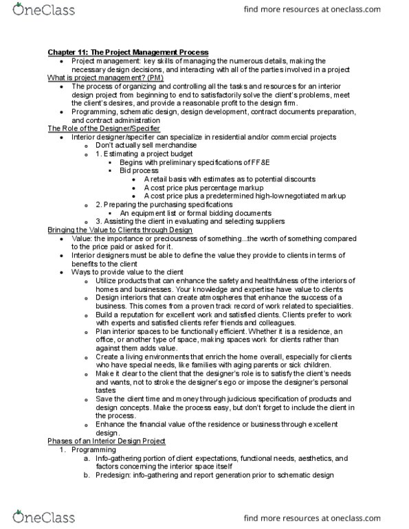 ID 34013 Chapter Notes - Chapter chapter 11: Project Manager, Time Management, Environmental Design thumbnail