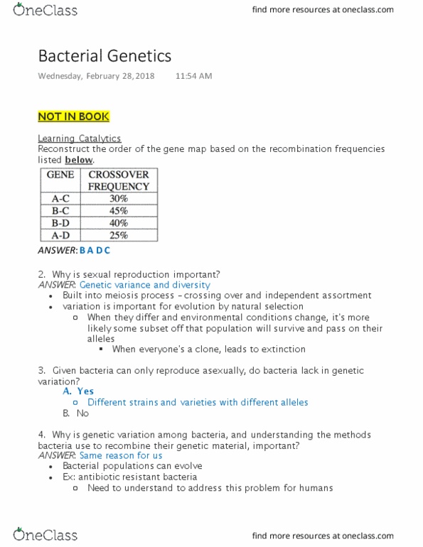 BIOL 142 Lecture Notes - Lecture 14: Pilus, Bacterial Conjugation, Mendelian Inheritance thumbnail