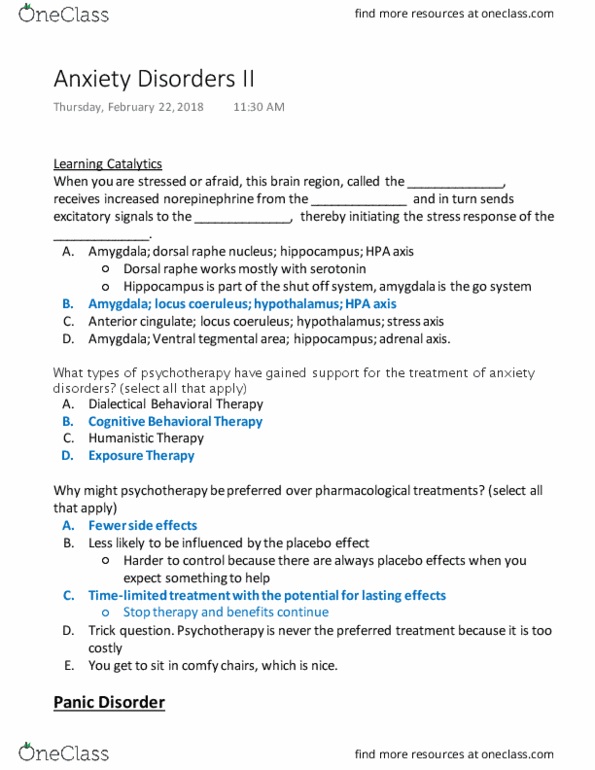 PSYC 210 Lecture Notes - Lecture 10: Dorsal Raphe Nucleus, Dialectical Behavior Therapy, Locus Coeruleus thumbnail
