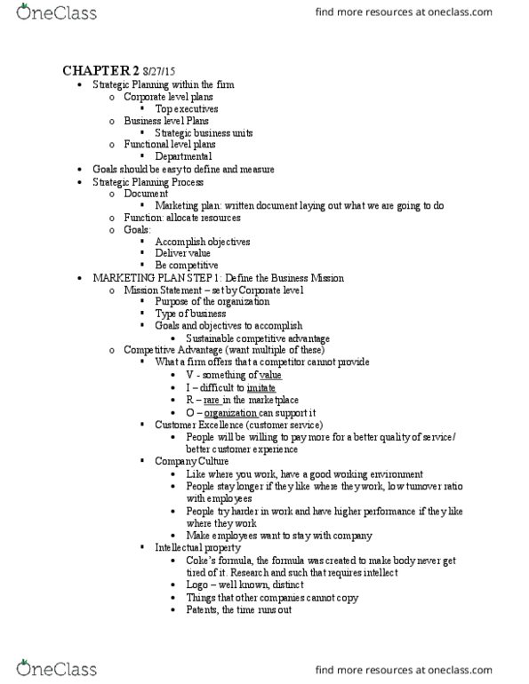 MKT-3010 Lecture Notes - Lecture 2: Competitive Advantage, Marketing Plan, New Current thumbnail