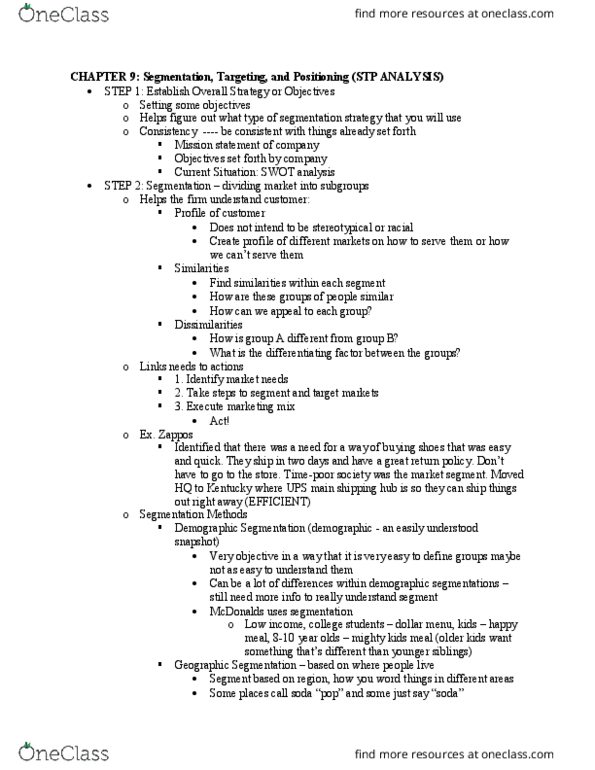 MKT-3010 Lecture Notes - Lecture 9: Value Menu, Swot Analysis, Zappos thumbnail