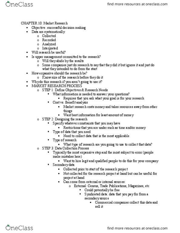 MKT-3010 Lecture Notes - Lecture 10: Secondary Source, Data Mining thumbnail