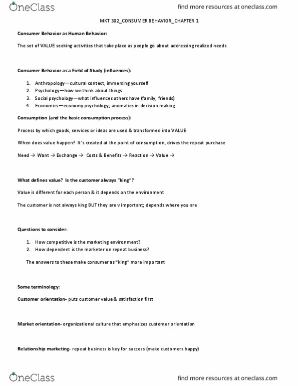 MKT-3020 Lecture Notes - Lecture 1: Market Orientation, Relationship Marketing, Organizational Culture thumbnail
